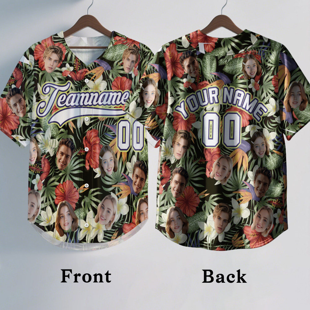 Personalized Hawaii Floral Shirt for Kids Custom Hawaiian Baseball Jersey with Face Teamname Name Number