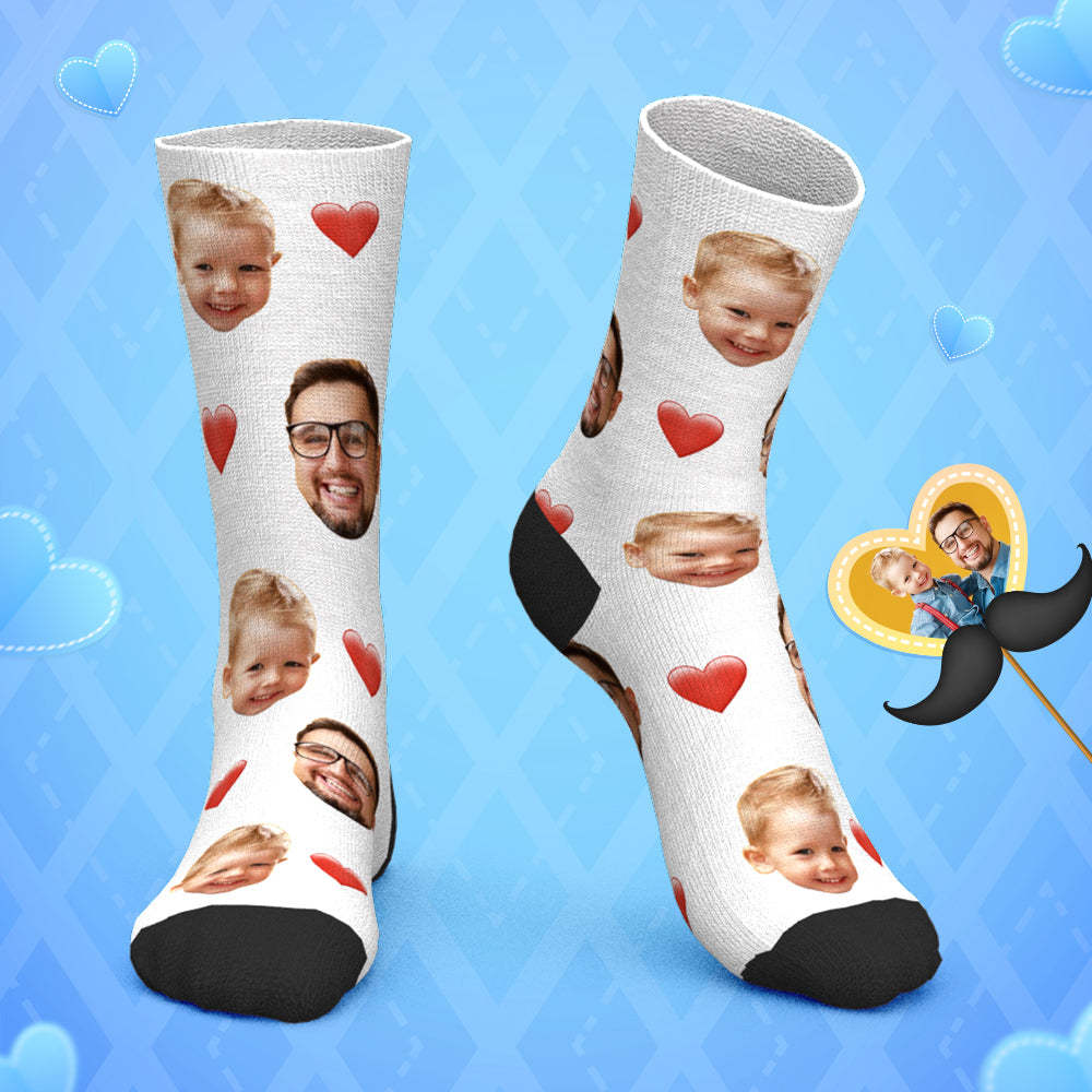 Father's Day Gift 3D Preview Custom Face Heart Socks with Your Text