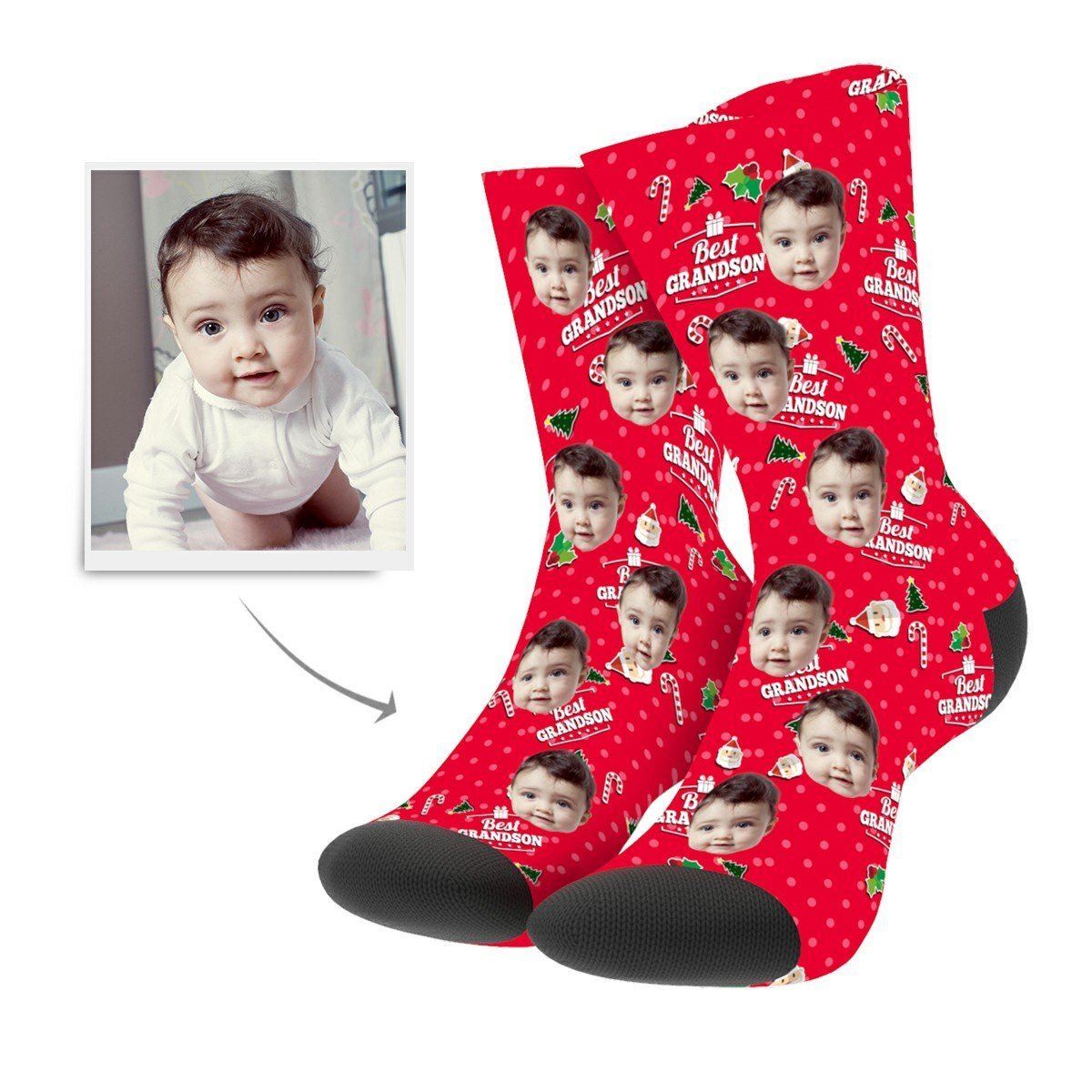Christmas Custom Grandson Socks - Facesboxeruk