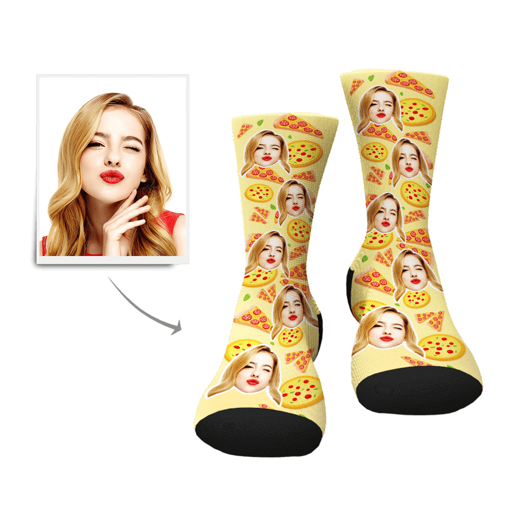 Custom Pizza Pattern Face Socks - Facesboxeruk