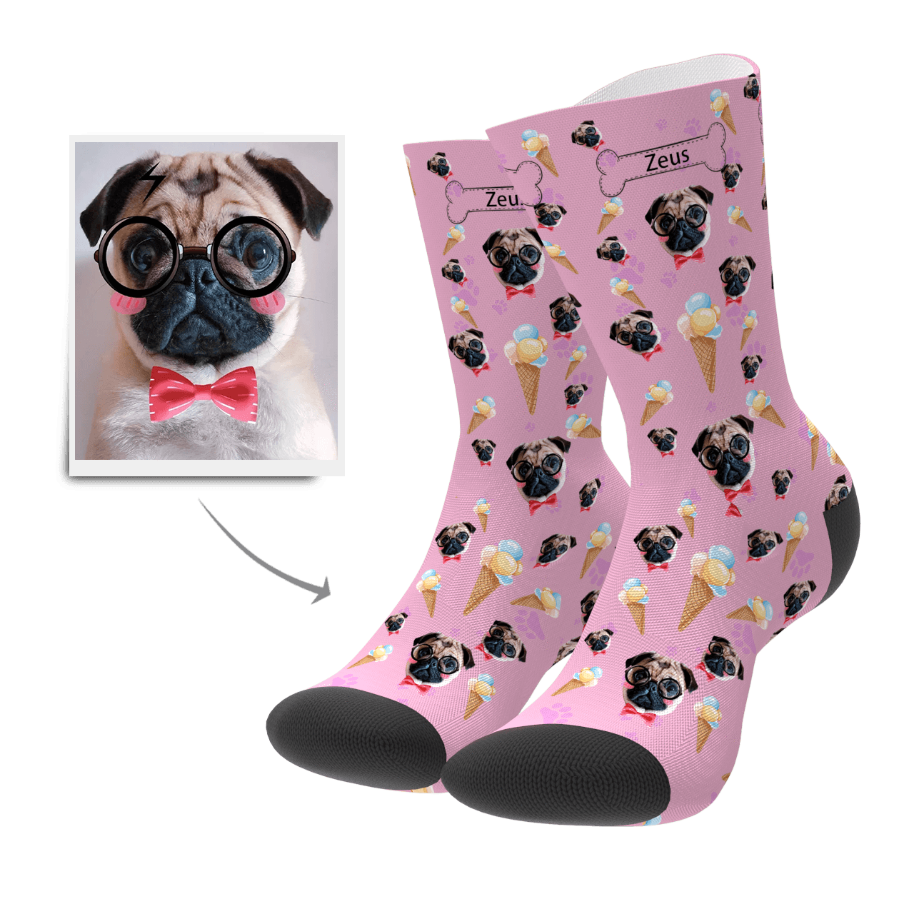 Custom Pet Dog Socks Ice Cream - Facesboxeruk