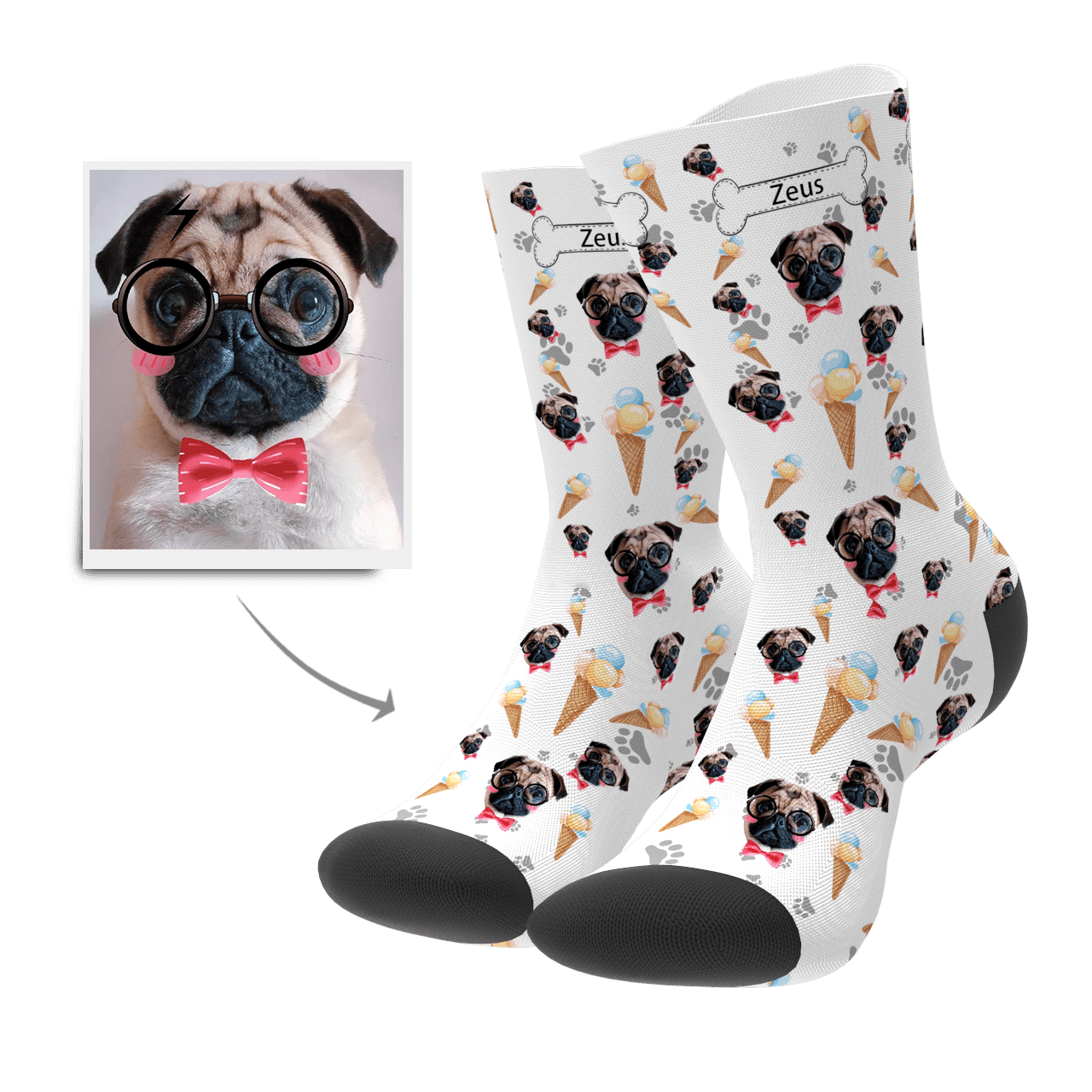 Custom Pet Dog Socks Ice Cream - MyPhotoSocks