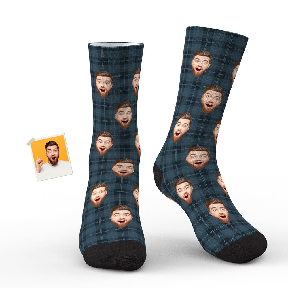 Custom Face Plaid Personalised Photo Socks