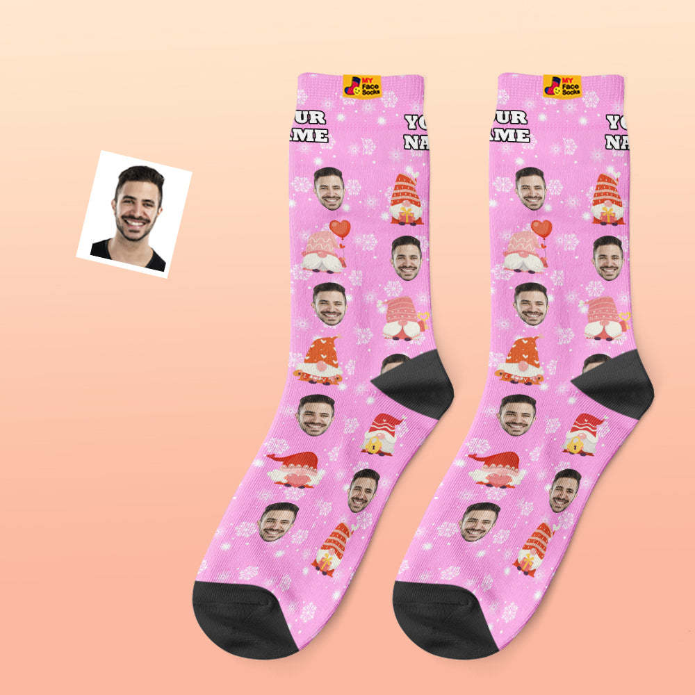 Pink Christmas Custom Face Socks Add Pictures and Name Cute Gift - FaceBoxerUK