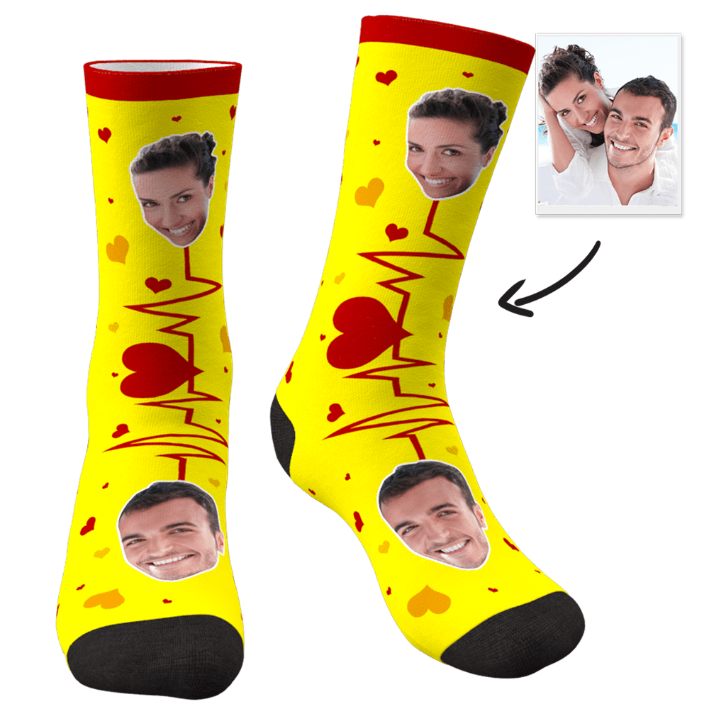 Custom Face Photo Socks Couple Cardiogram