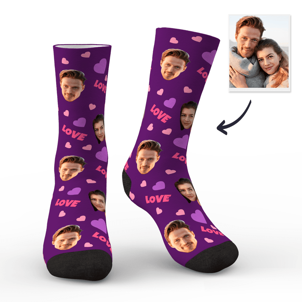3D Preview Custom Face Socks Personalised Photo Socks Gift For Family - Love