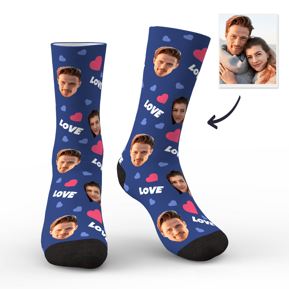 3D Preview Custom Face Socks Personalised Photo Socks Gift For Family - Love