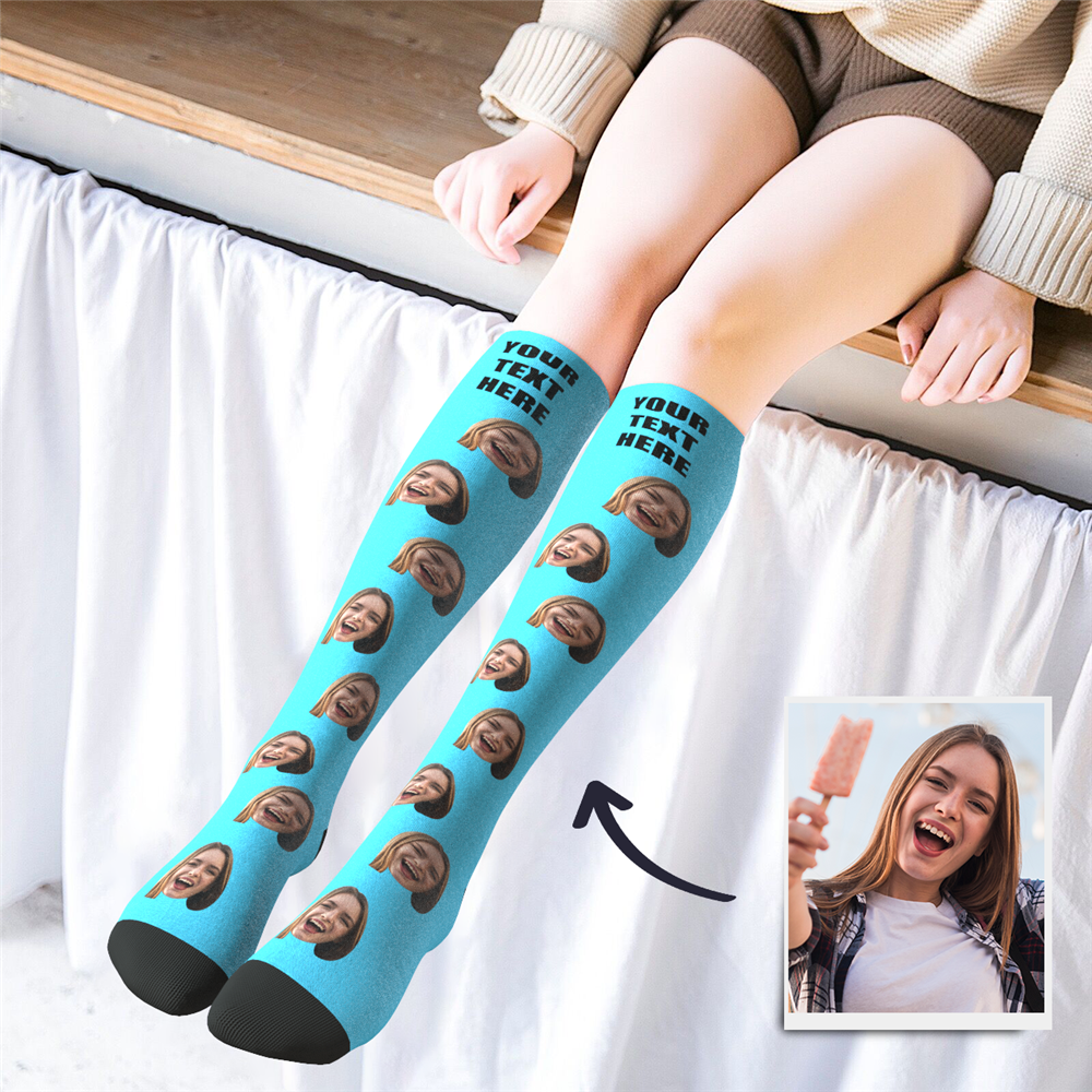 Custom Photo Knee High Socks Colorful With Your Text - Faceboxeruk