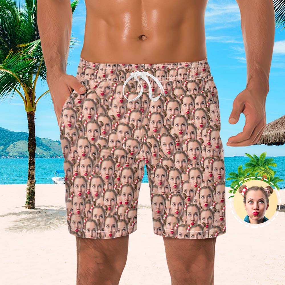 Men's Custom Face Beach Trunks Photo Shorts - FaceBoxerUK