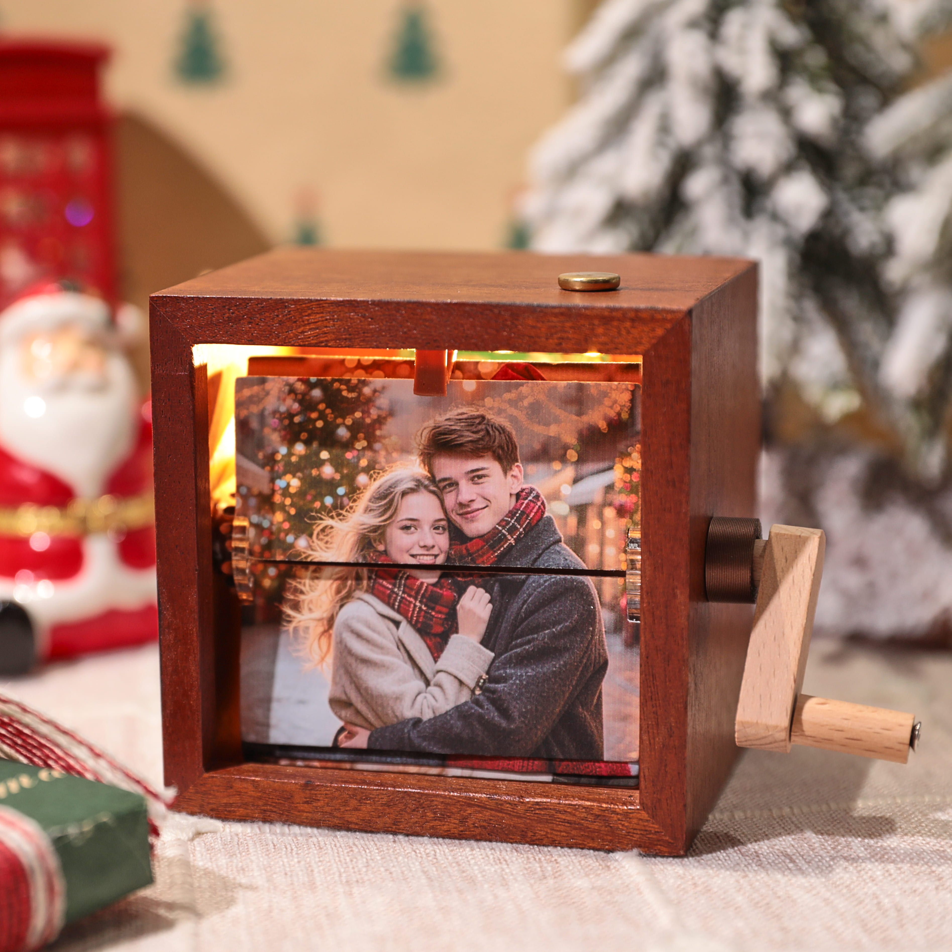 Personalized Love Memory Gift Custom Photo Flipbook Frame Animation Machine Mechanical Hand-cranked Flipbook Box Photo Album with Light Black Walnut Anniversary Gifts