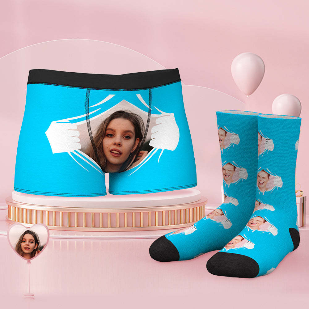 Custom Face Boxer Shorts And Socks Set - FaceBoxerUK