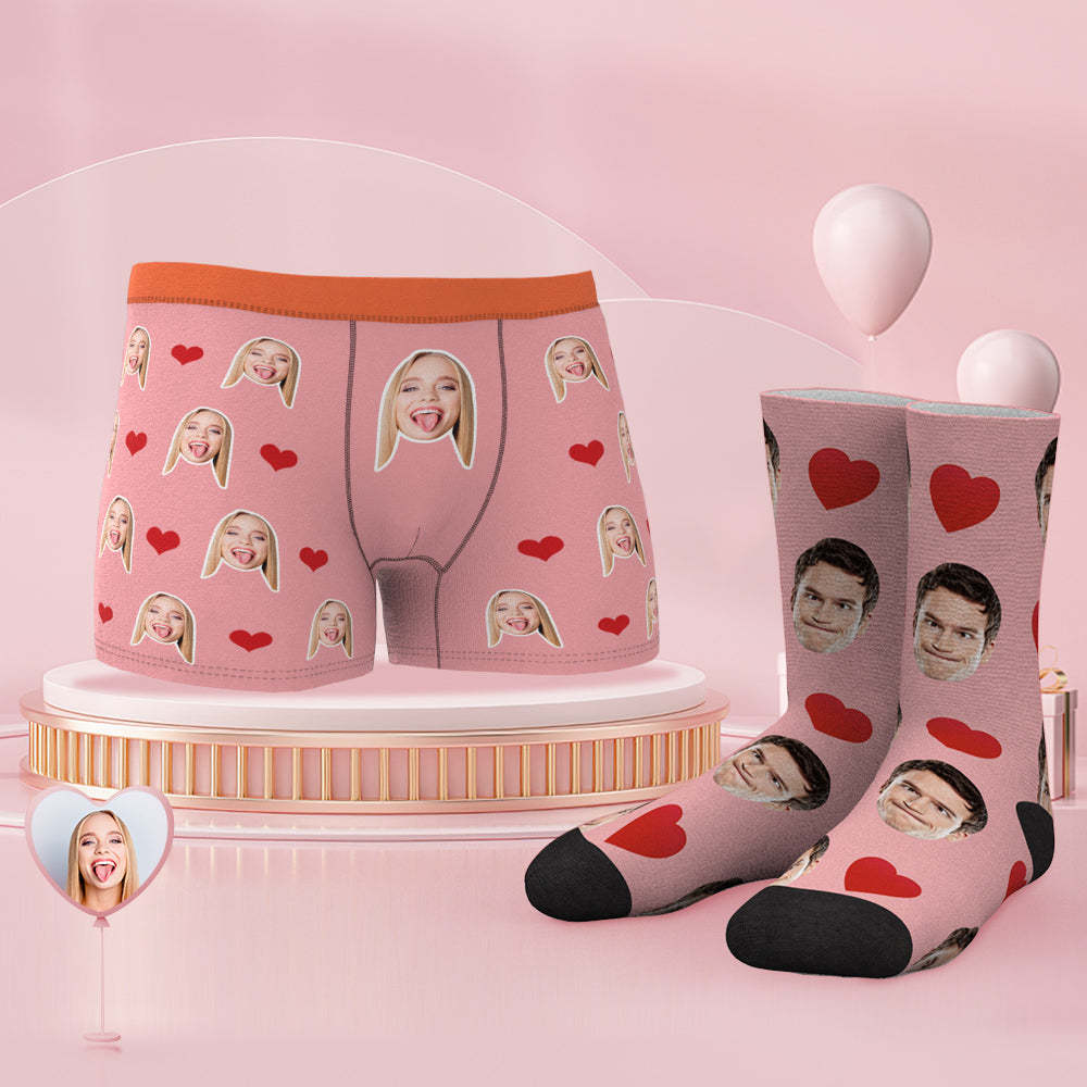 Custom Face Boxer Shorts And Socks Set Best Couple's Gift - FaceBoxerUK