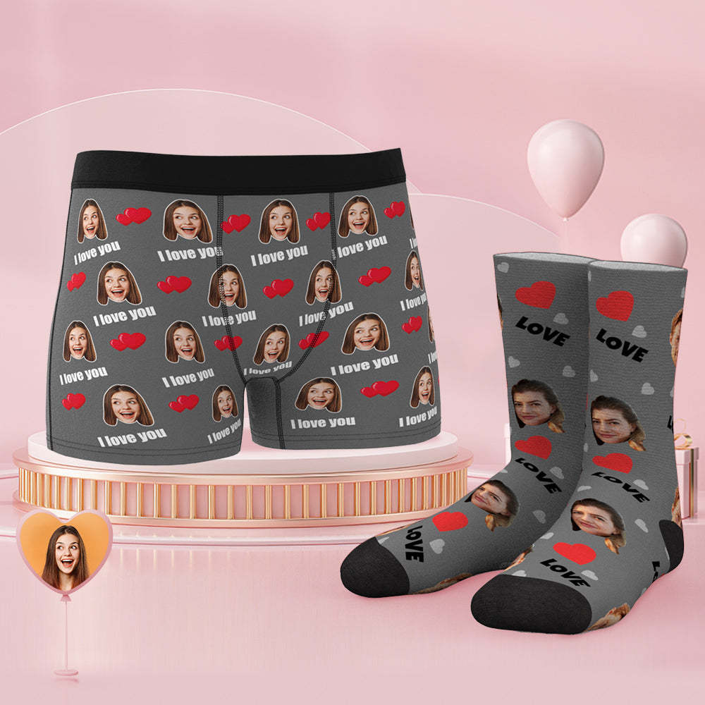 Custom Face Boxer Shorts And Socks Set Love - FaceBoxerUK