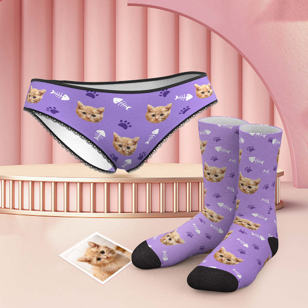Custom Face Panties And Socks Set - Cat - FaceBoxerUK