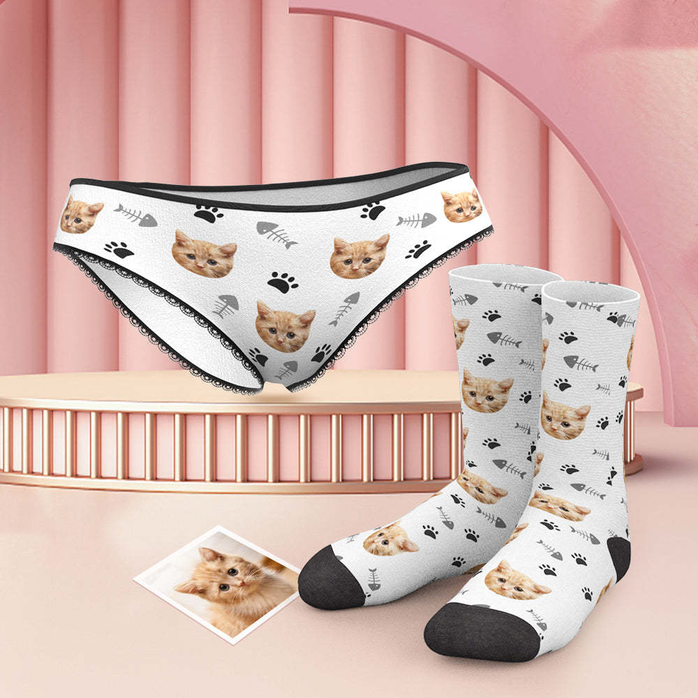 Custom Face Panties And Socks Set - Cat - FaceBoxerUK
