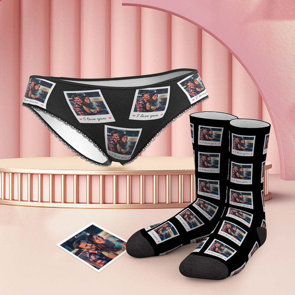Custom Photo And Text Panties And Socks Set - FaceBoxerUK
