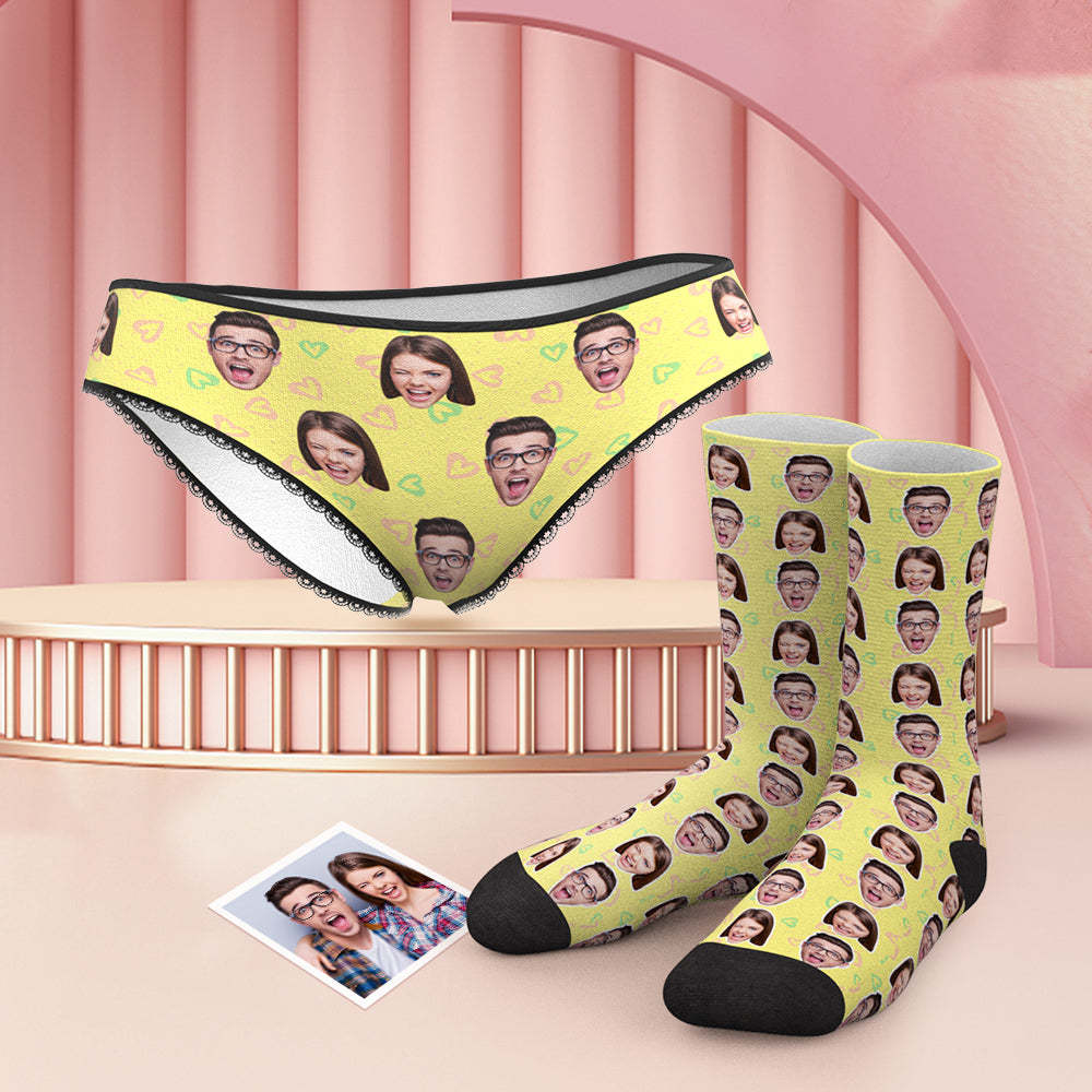 Custom Face Colorful Panties And Socks Set - Heart - FaceBoxerUK