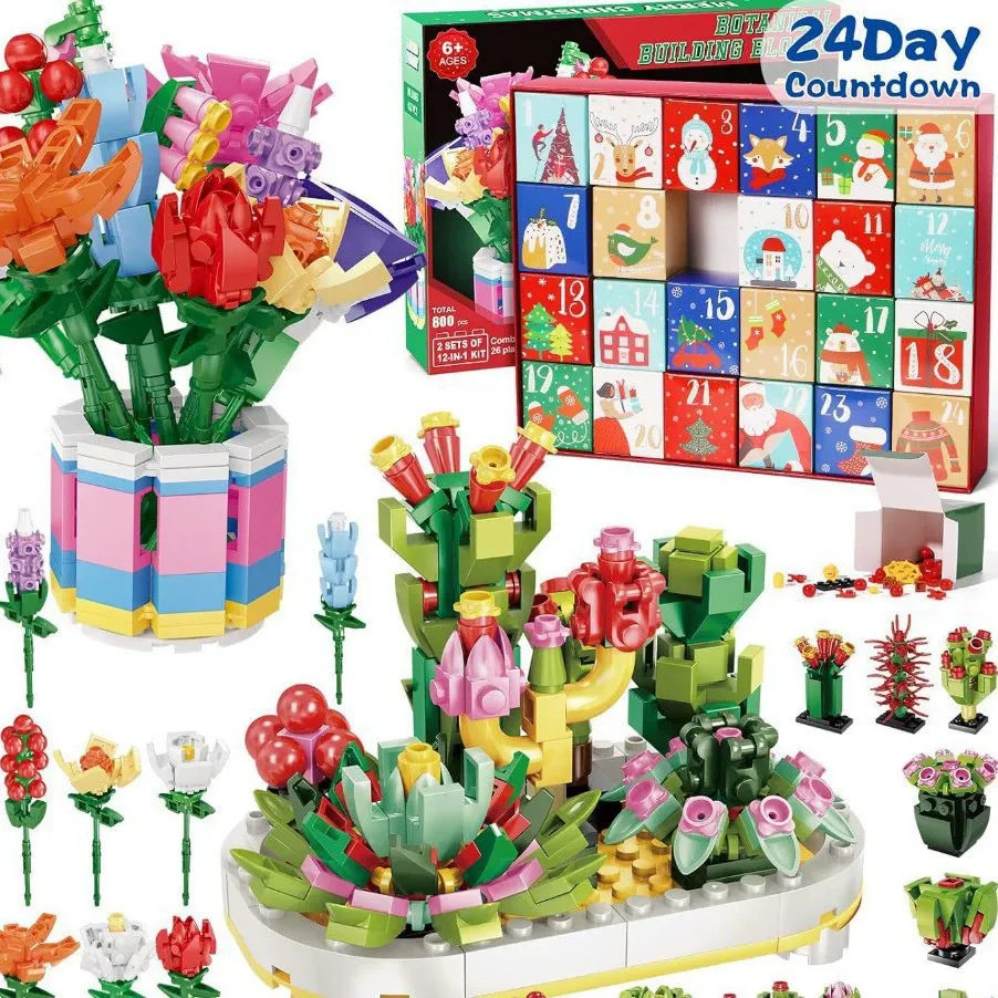 24 Days of Christmas Flower Bouquet Advent Calendar Building Blocks Christmas Countdown Blind Box - FaceBoxerUK