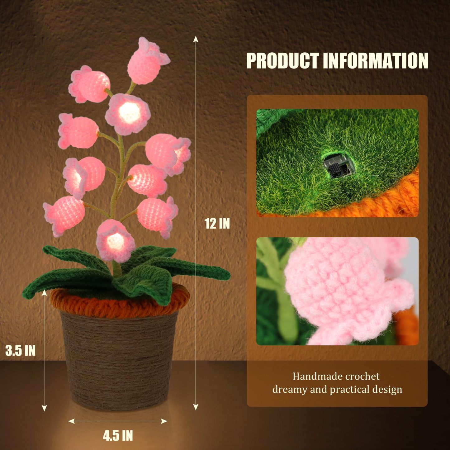 Handmade Crochet Lily of the Valley Flower Lamp | Potted Desk Light | Finished Floral Night Light - FaceBoxerUK