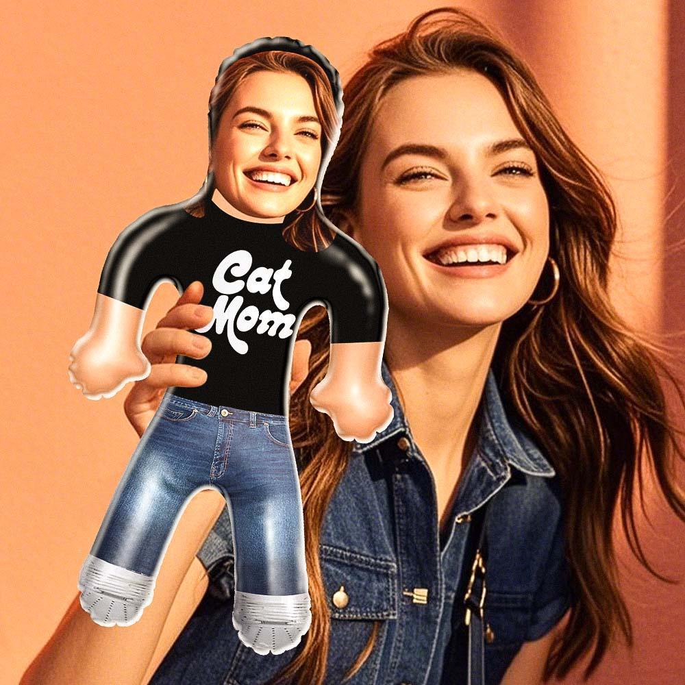 "Cat Mom" Funny Custom Face Doll – Inflatable Mother’s Day Gift Idea - FaceBoxerUK