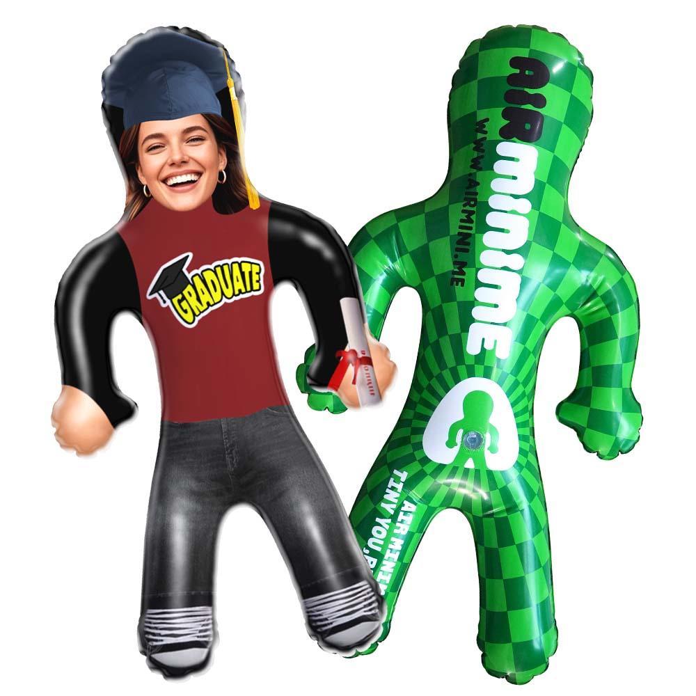 Funny Graduate Face Blow Up Doll Maroon Tee Style Custom Air Minime Dolls - FaceBoxerUK