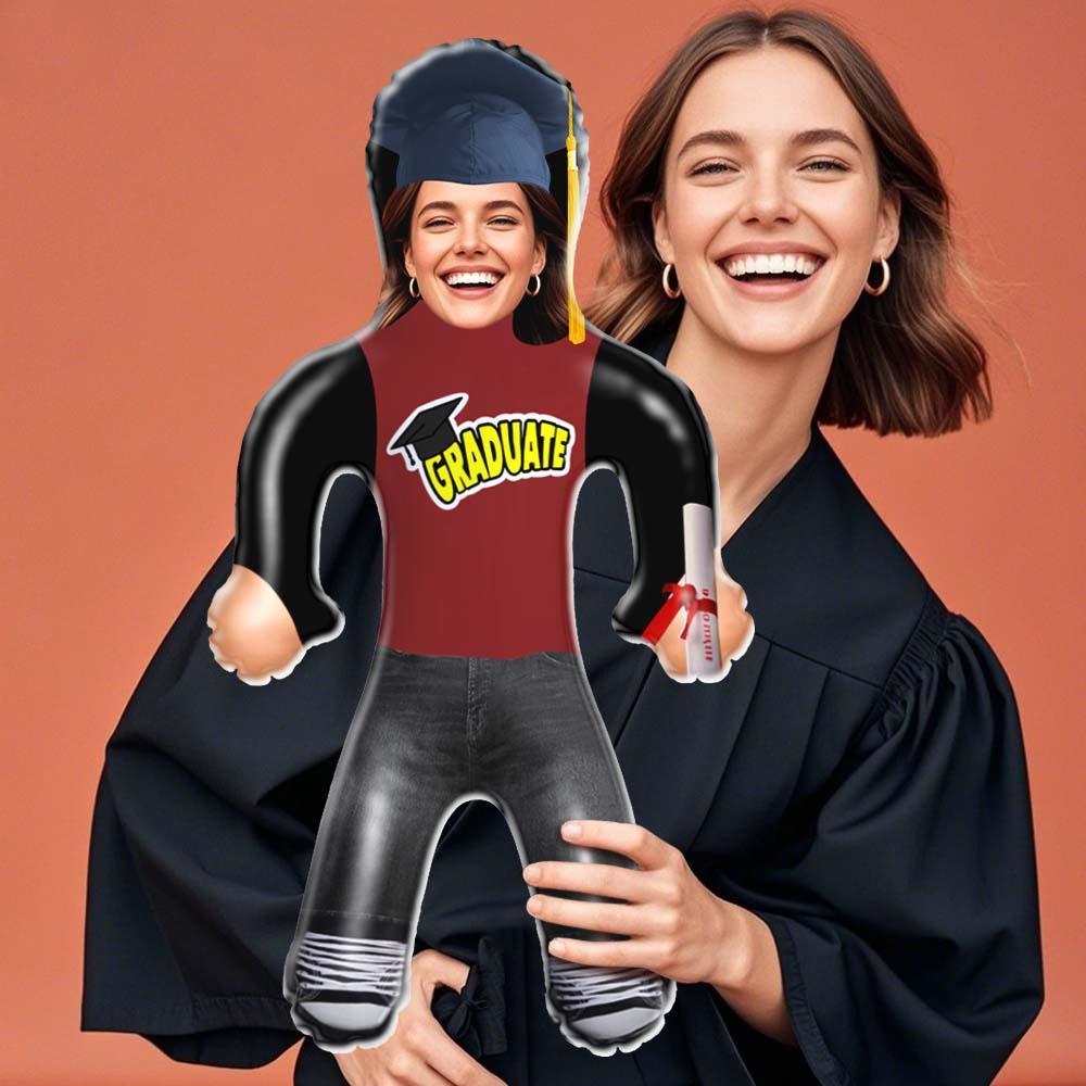 Funny Graduate Face Blow Up Doll Maroon Tee Style Custom Air Minime Dolls - FaceBoxerUK