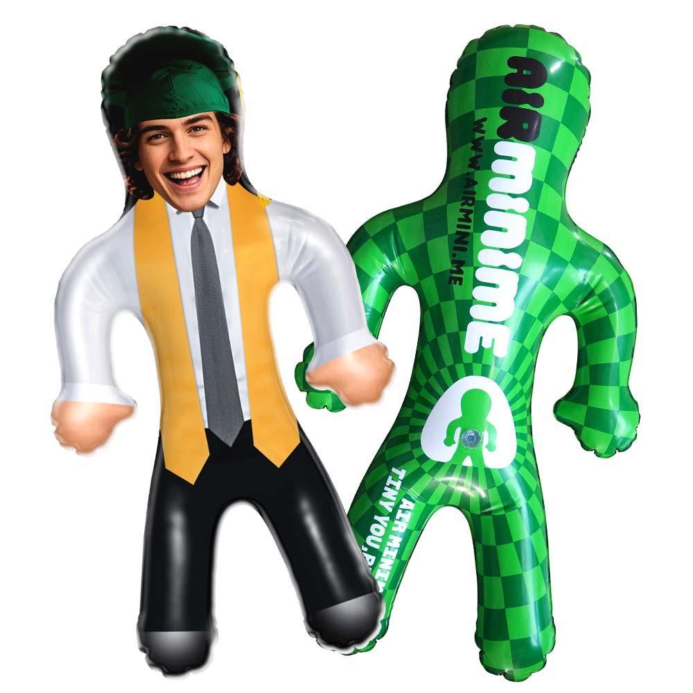 Custom Graduation Doll with Face Green Cap & Gold Trim Outfit Face Air Minime Doll - FaceBoxerUK