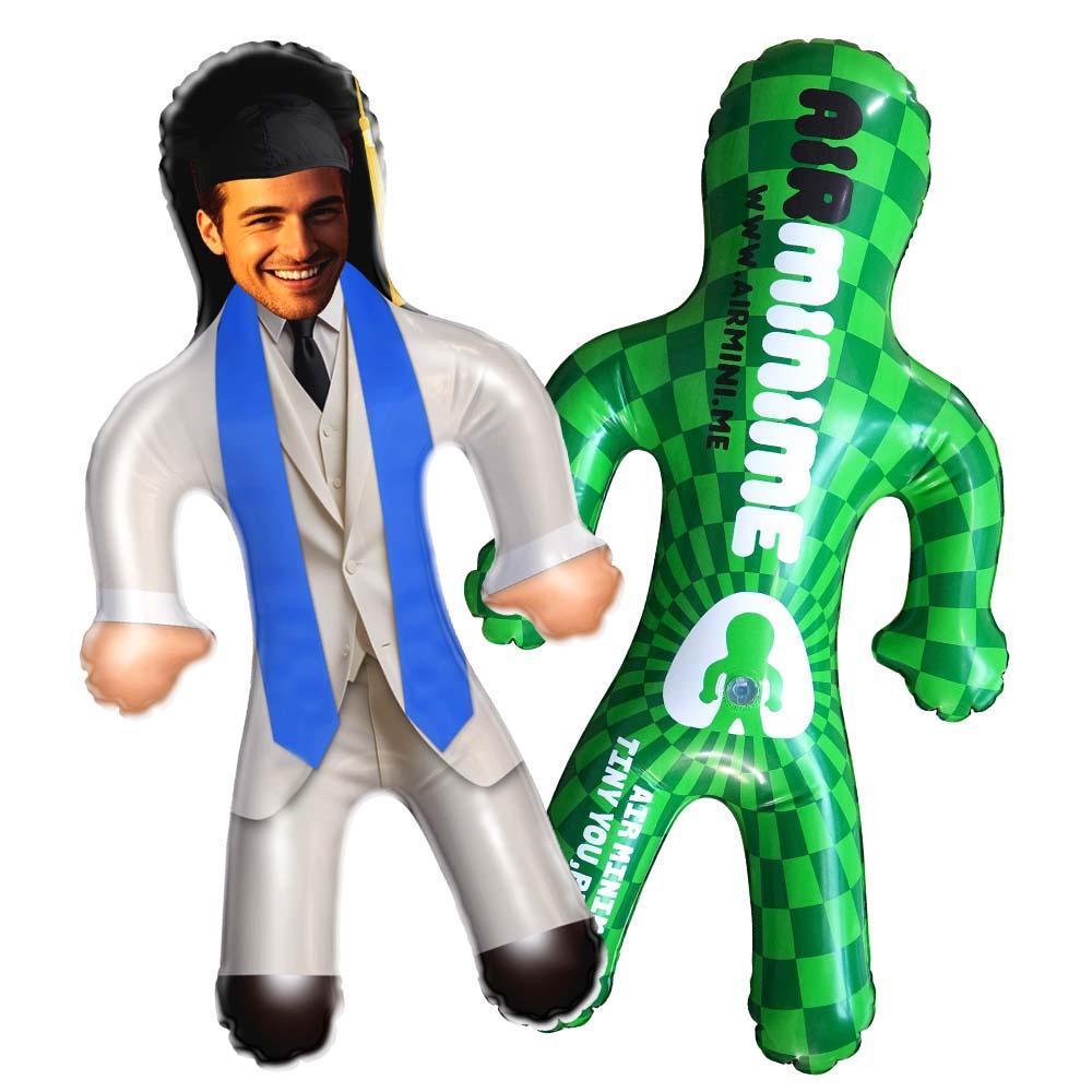 Custom Graduation Suit Style Face Air Minime Doll White Suit & Blue Stole Inflatable Doll - FaceBoxerUK