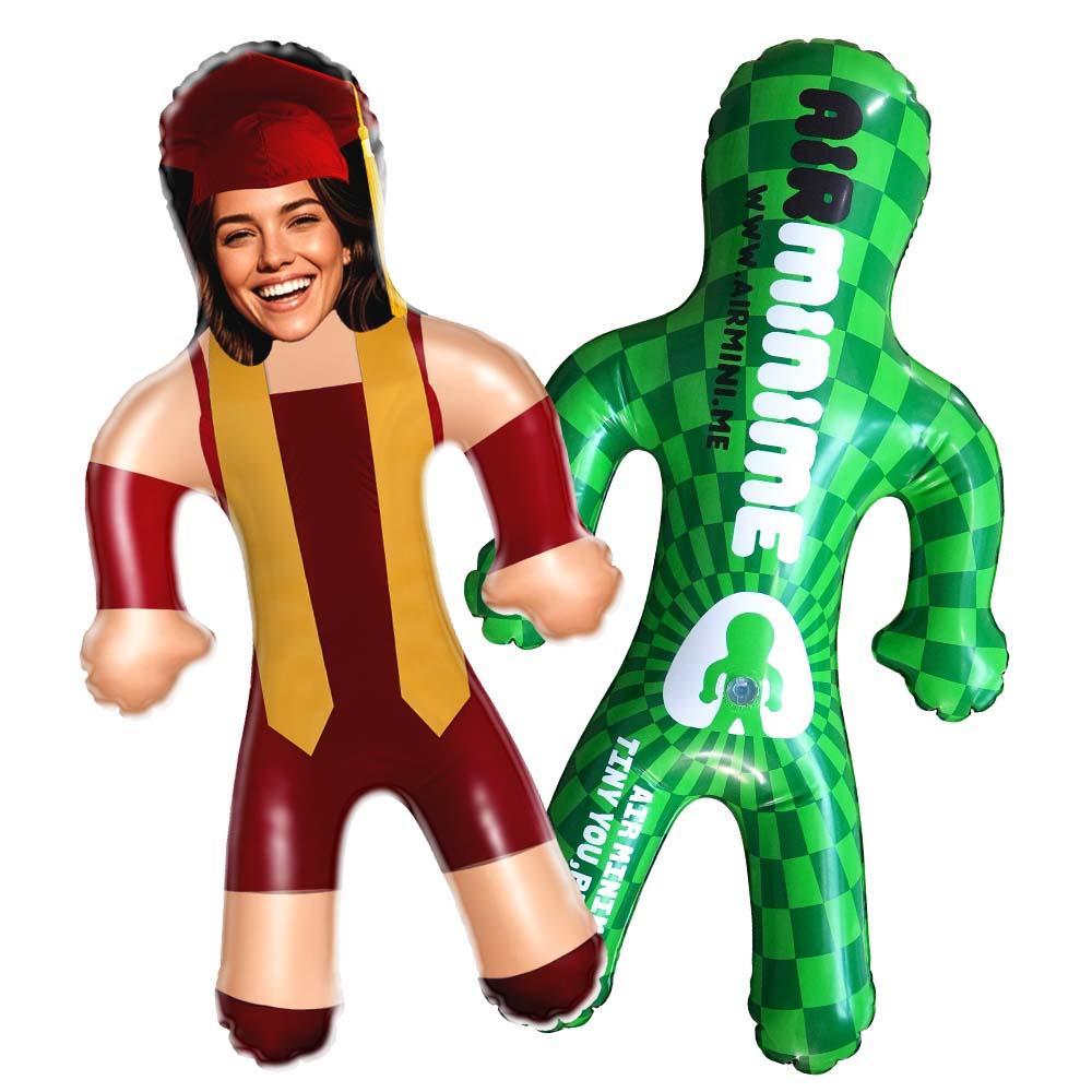 Custom Face Maroon & Gold Graduation Air Minime Doll Custom Inflatable Face Gift Funny Blow Up Doll - FaceBoxerUK