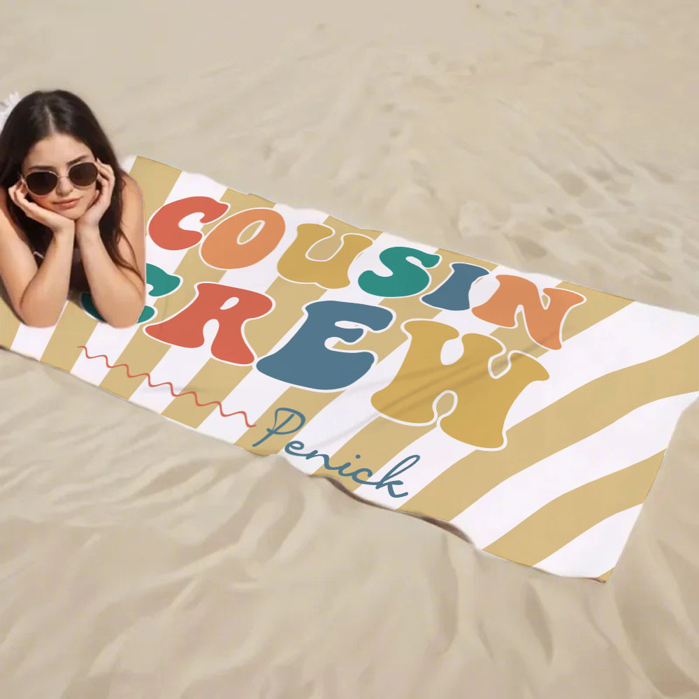 Personalized Cousin Beach Towel, Kids Custom Name Pool Towel, Cousin Vacation Crew Gift, Cousin Family Reunion Gift - FaceBoxerUK