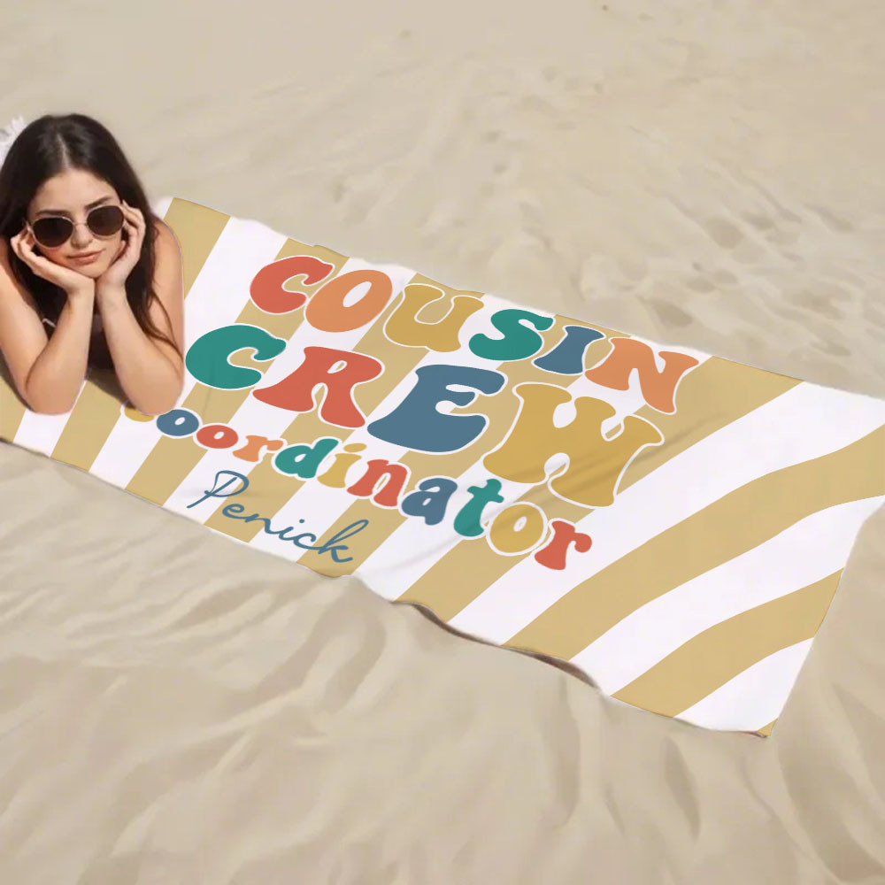 Personalized Cousin Beach Towel, Kids Custom Name Pool Towel, Cousin Vacation Crew Gift, Cousin Family Reunion Gift - FaceBoxerUK