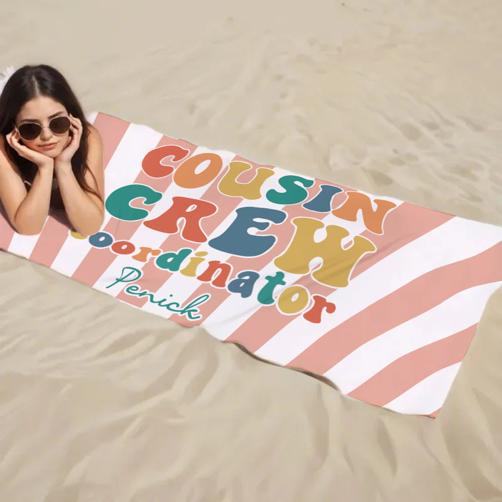 Personalized Cousin Beach Towel, Kids Custom Name Pool Towel, Cousin Vacation Crew Gift, Cousin Family Reunion Gift - FaceBoxerUK
