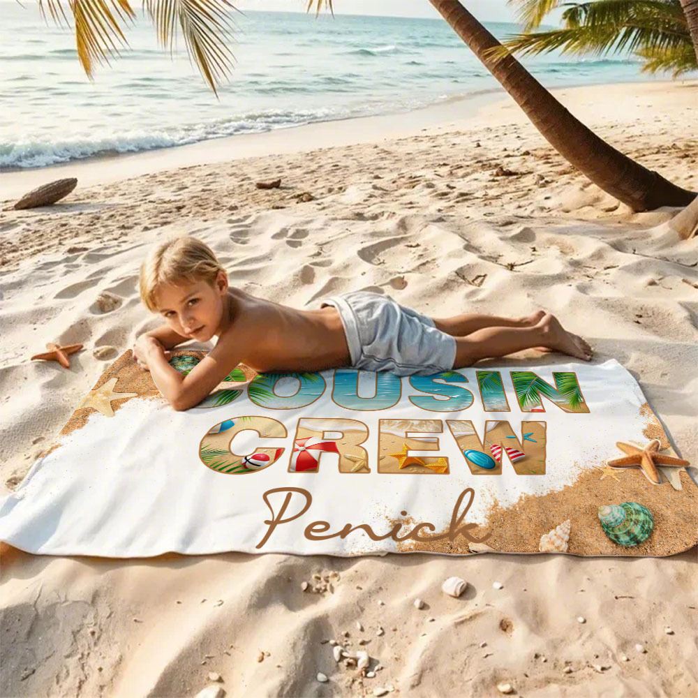 Personalized Cousin Crew Beach Towel Custom Name Cousin Crew Towel Vacation Beach Towel Gift for Friend - FaceBoxerUK