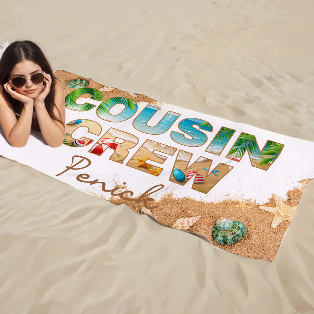 Personalized Cousin Crew Beach Towel Custom Name Cousin Crew Towel Vacation Beach Towel Gift for Friend - FaceBoxerUK