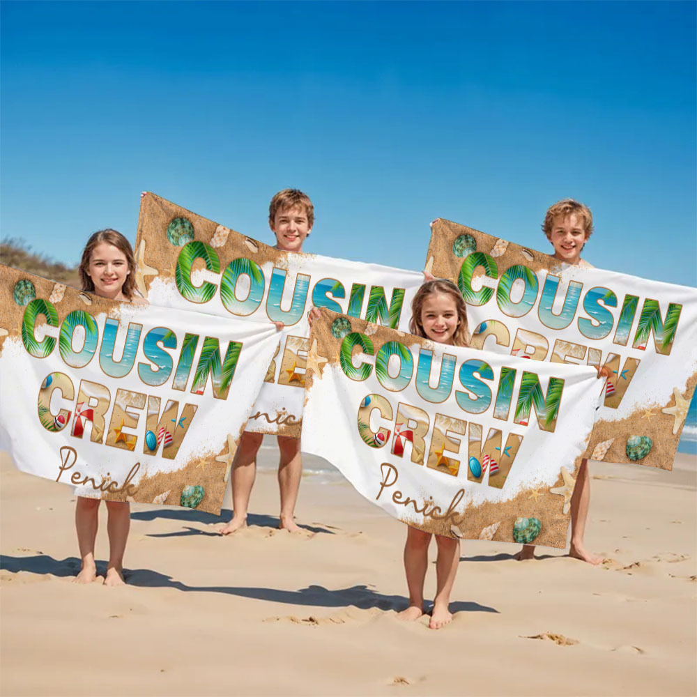 Personalized Cousin Crew Beach Towel Custom Name Cousin Crew Towel Vacation Beach Towel Gift for Friend - FaceBoxerUK