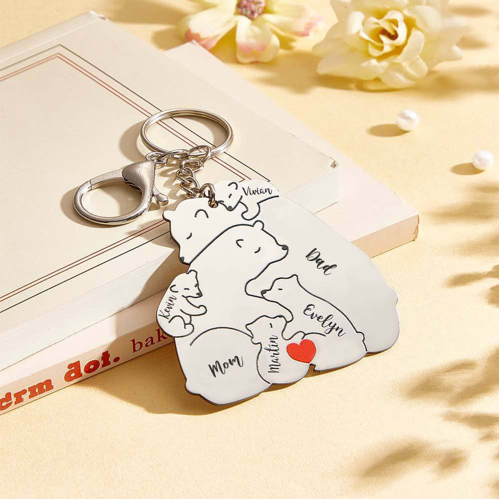 Personalized Engraved Papa Mama Bear Keychain Family Keepsake Gift for Dad Mom - FaceBoxerUK