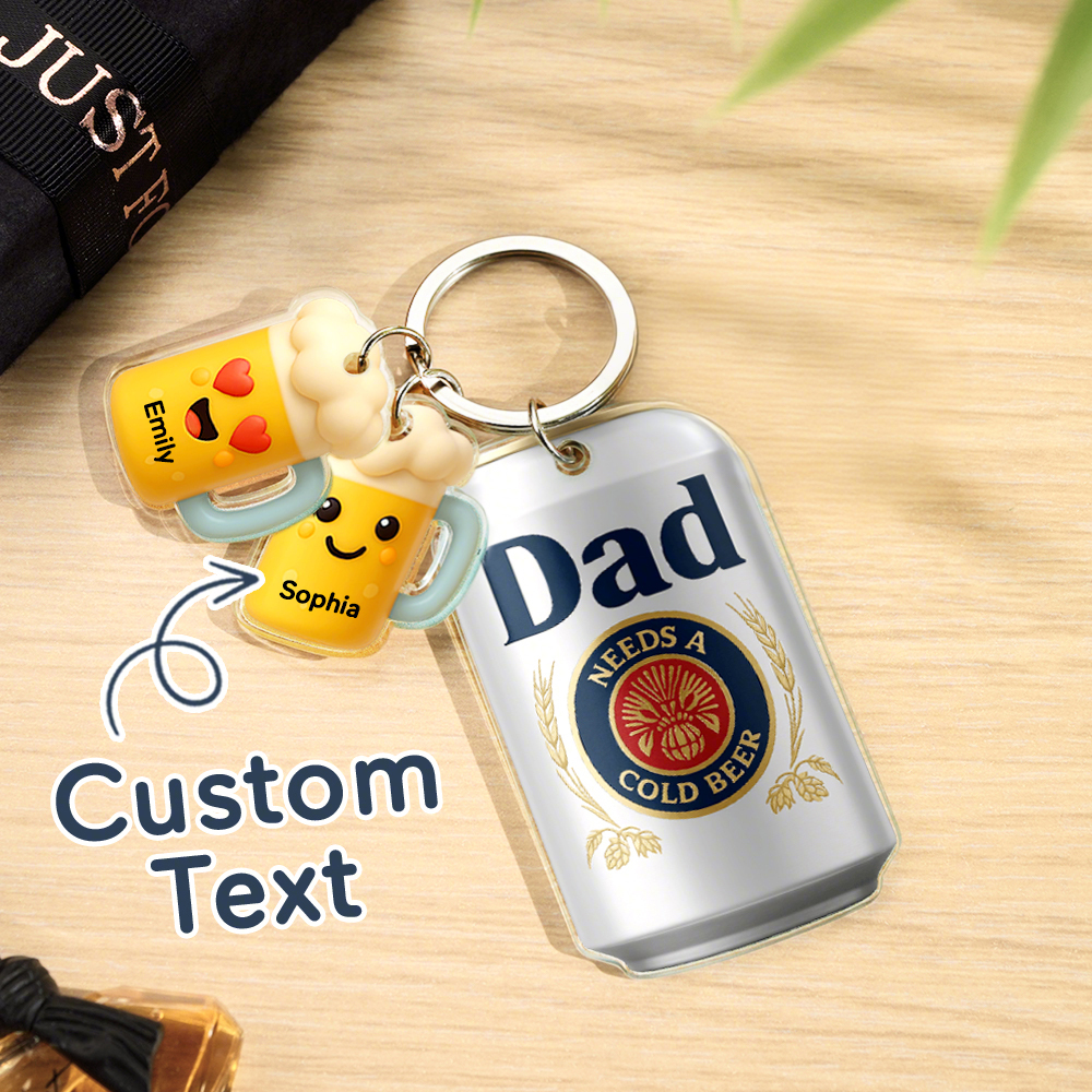 Personalized Name Beer Keychain With Little Beer Mug Charms Acrylic Tag Keychain Personalized Gifts For Father - FaceBoxerUK