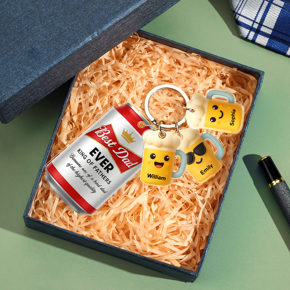 Personalized Name Beer Keychain With Little Beer Mug Charms Acrylic Tag Keychain Personalized Gifts For Father - FaceBoxerUK