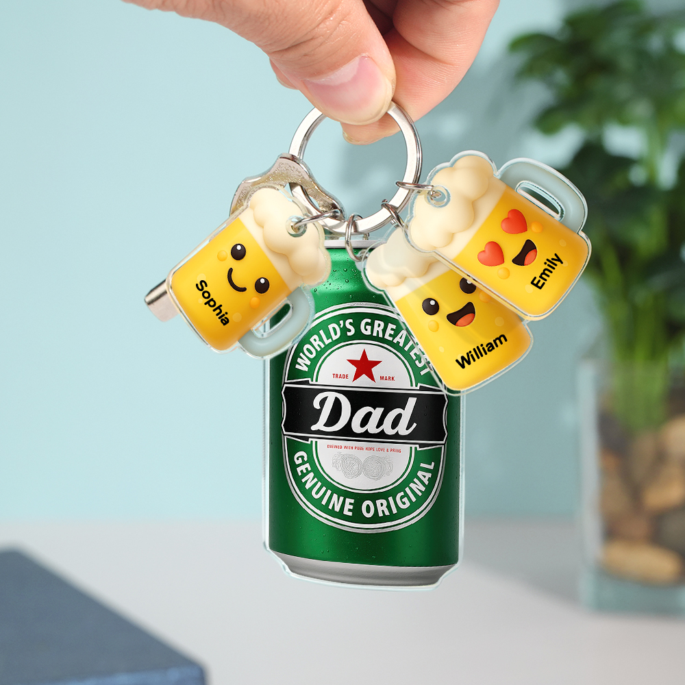 Personalized Name Beer Keychain With Little Beer Mug Charms Acrylic Tag Keychain Personalized Gifts For Father - FaceBoxerUK