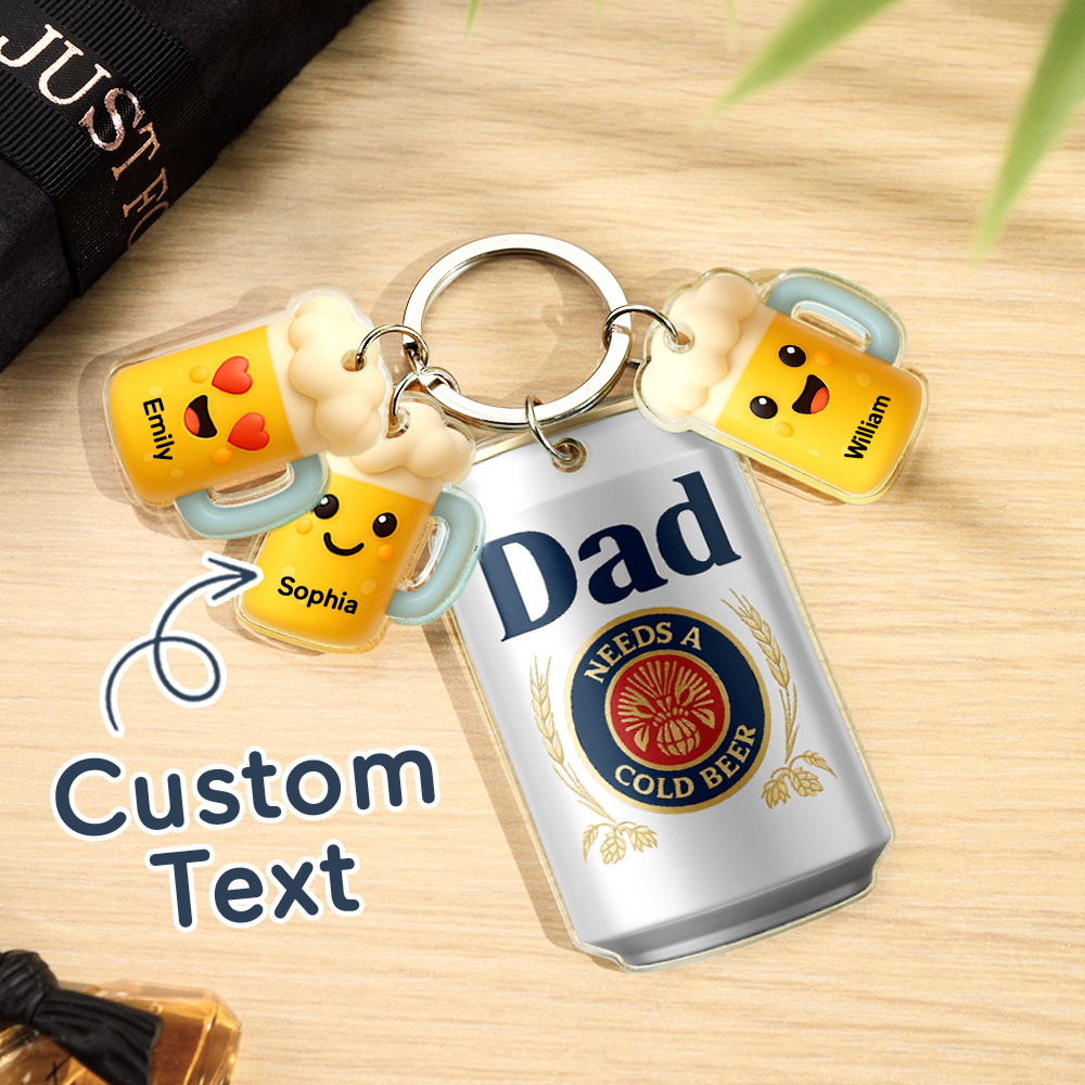 Personalized Name Beer Keychain With Little Beer Mug Charms Acrylic Tag Keychain Personalized Gifts For Father - FaceBoxerUK