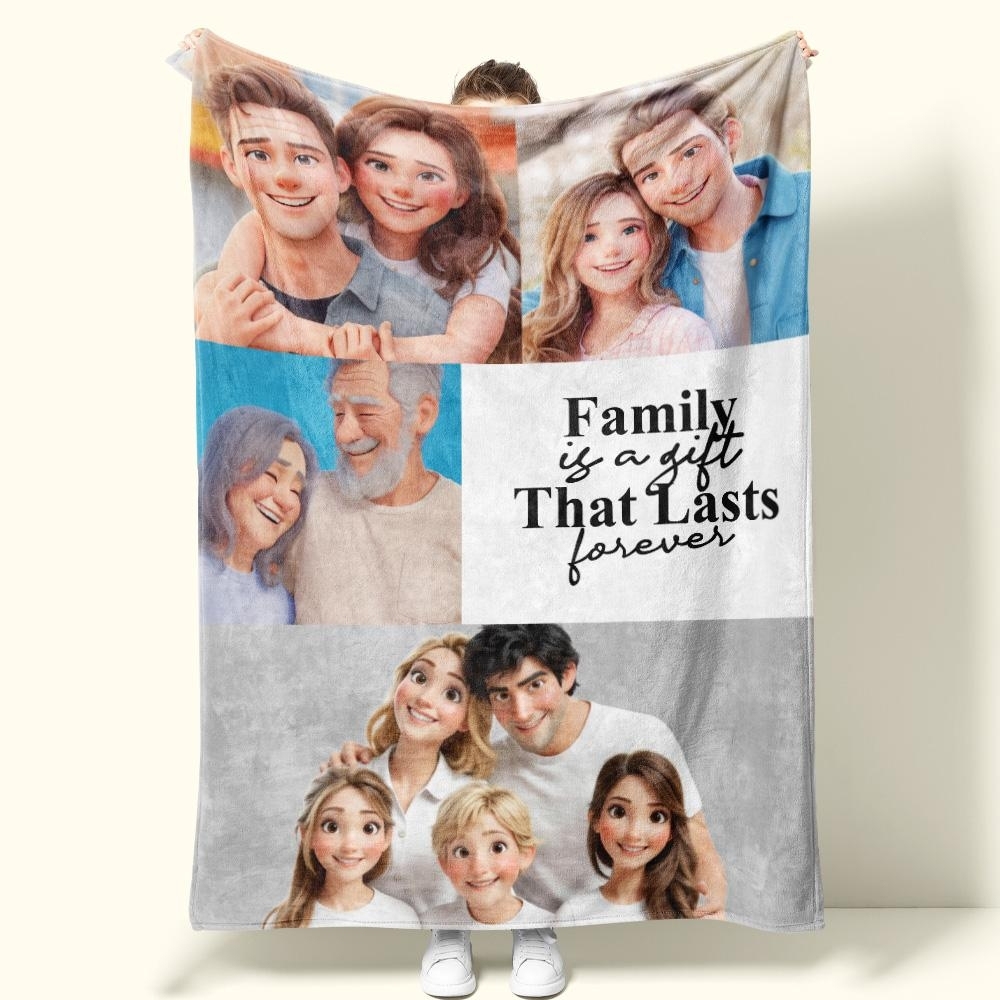Personalized Mother's Day Blanket with Cartoon Family Photos & Quote