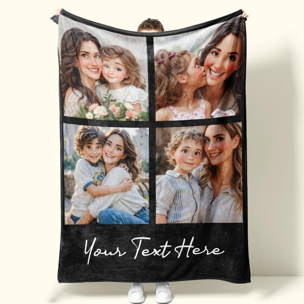 Custom Cartoon Photo Blanket for Mom – Personalized Mother’s Day Gift