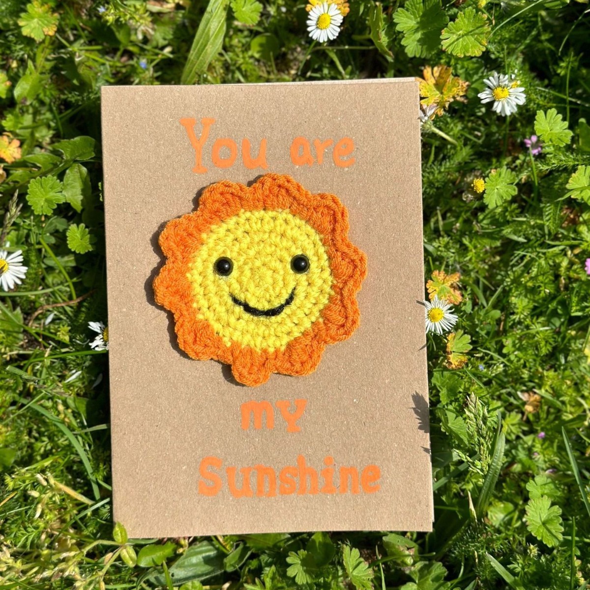 You are My Sunshine Handmade Crochet Greeting Card 3D Knitted Card - FaceBoxerUK
