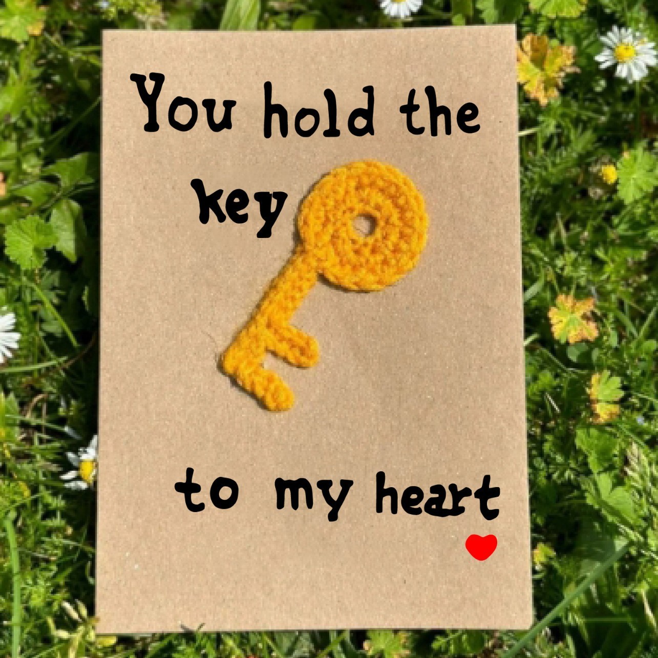 You Hold the Key to My Heart Handmade Crochet Greeting Card 3D Knitted Card - FaceBoxerUK