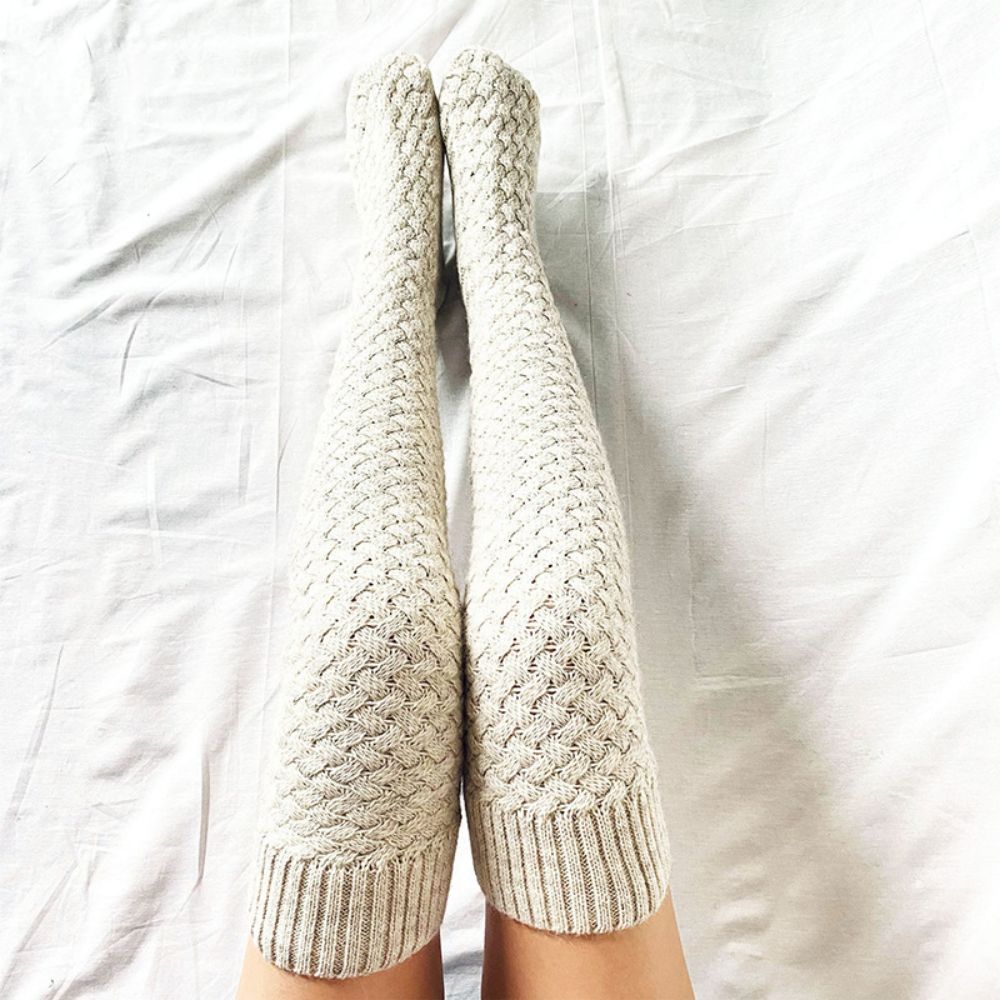 Women Winter Leg Warmers Solid Color Long Tube Over The Knee Pile Socks Knitted High Socks - FaceBoxerUK