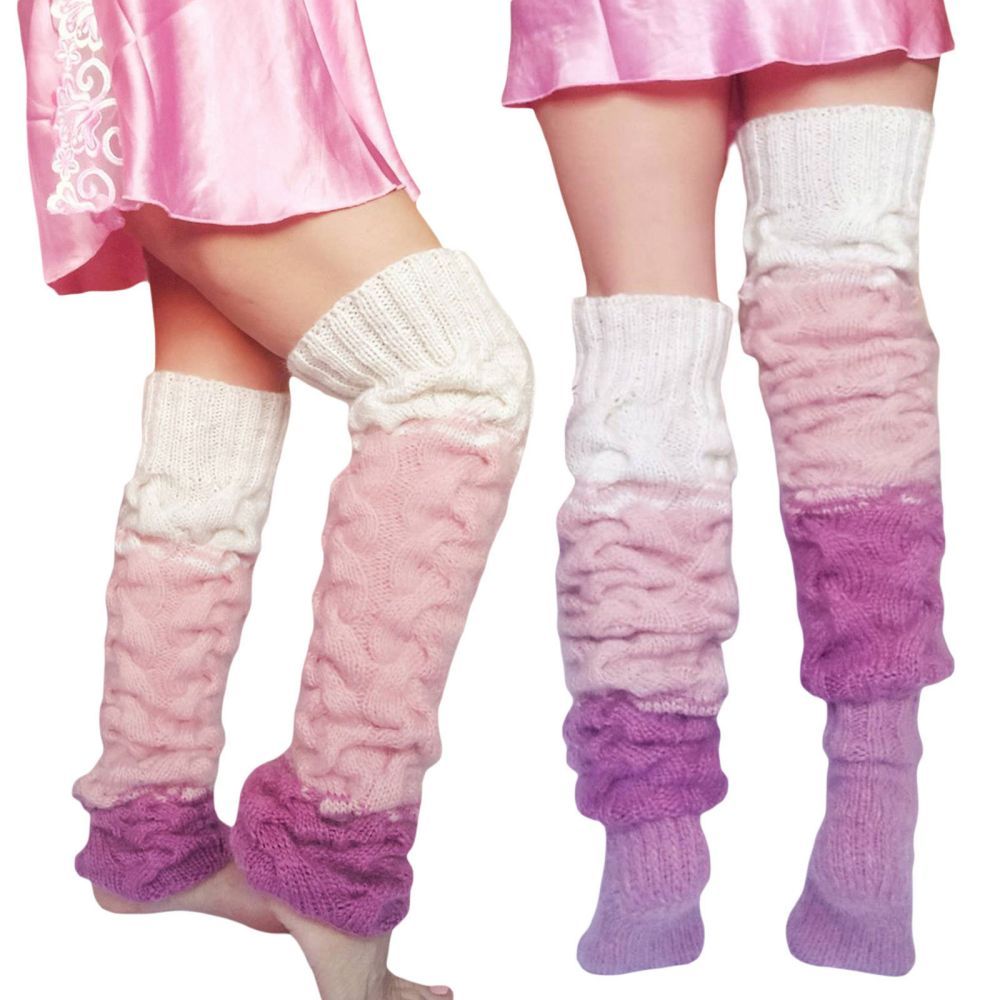 Women Winter Leg Warmers Knit Socks Multicolor Gradient Over The Knee Pile Socks - FaceBoxerUK