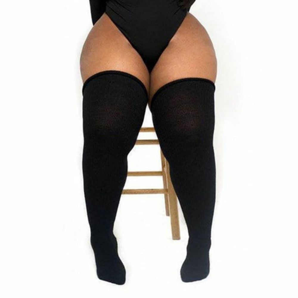 Women Winter Leg Warmers Large Size Three Bars Striped Fashion Long Tube Over Knee Pile Socks - FaceBoxerUK