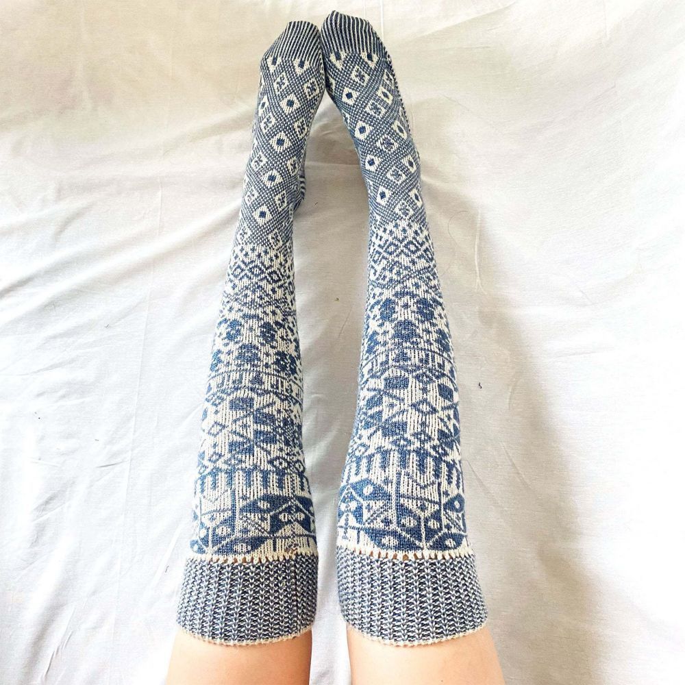 Women Winter Leg Warmers Geometric Pattern Over The Knee Socks - FaceBoxerUK