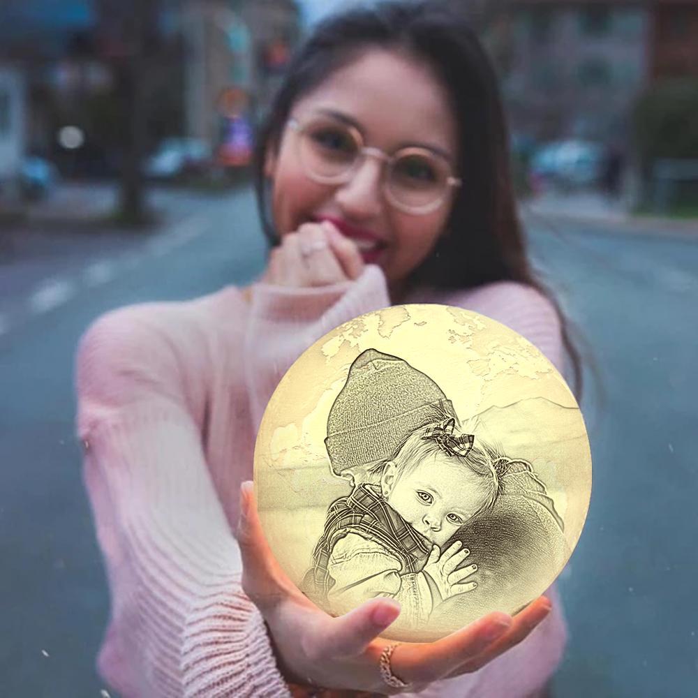 Custom Engraved 3D Printing Photo Earth Lamp | Tap to Convert 3 Colors - FaceBoxerUK