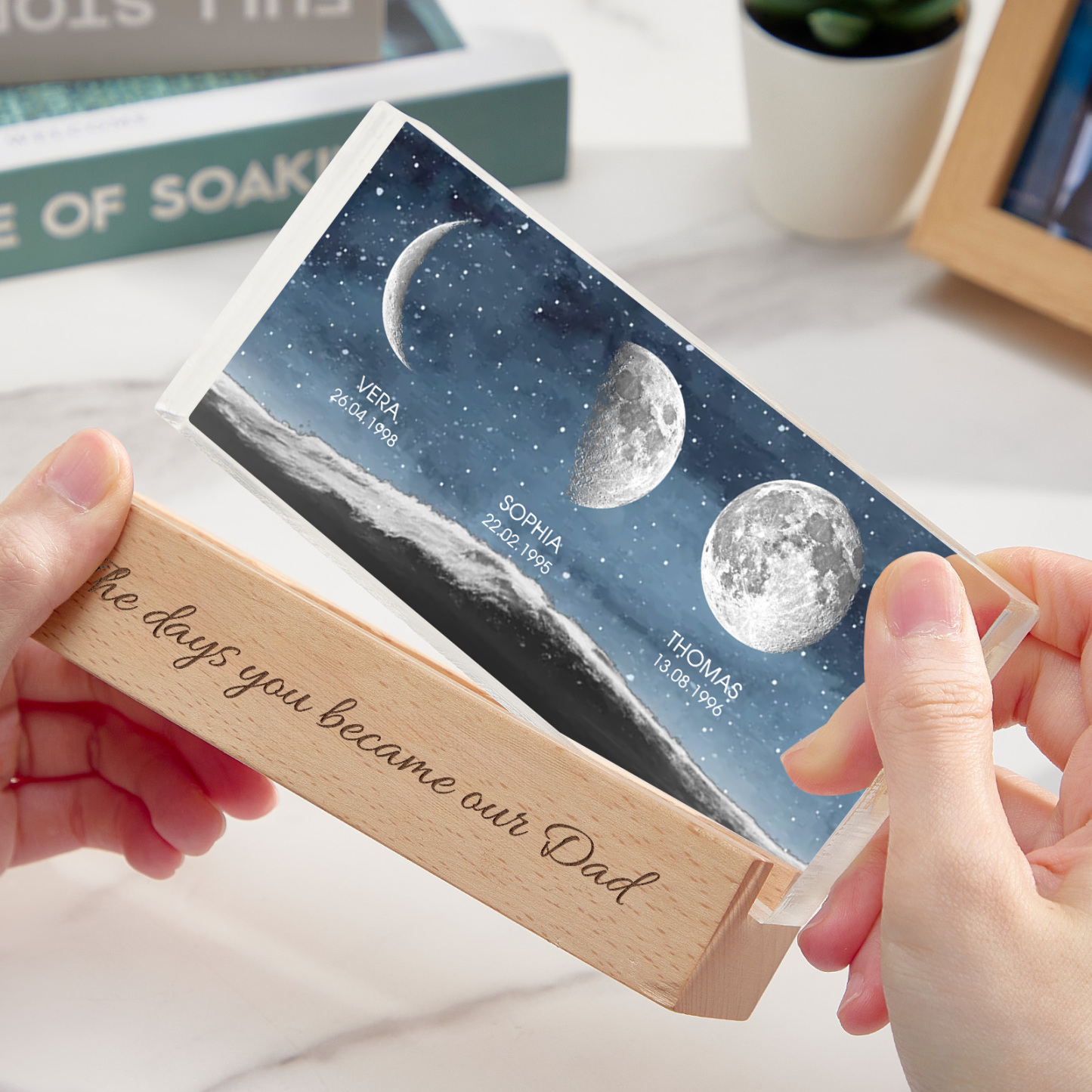 The Day You Became Dad Birth Moon Phase Personalized Acrylic Block Night Light, Father's Day Gift For Dad, Gift For Husband, Gift For Grandpa - FaceBoxerUK